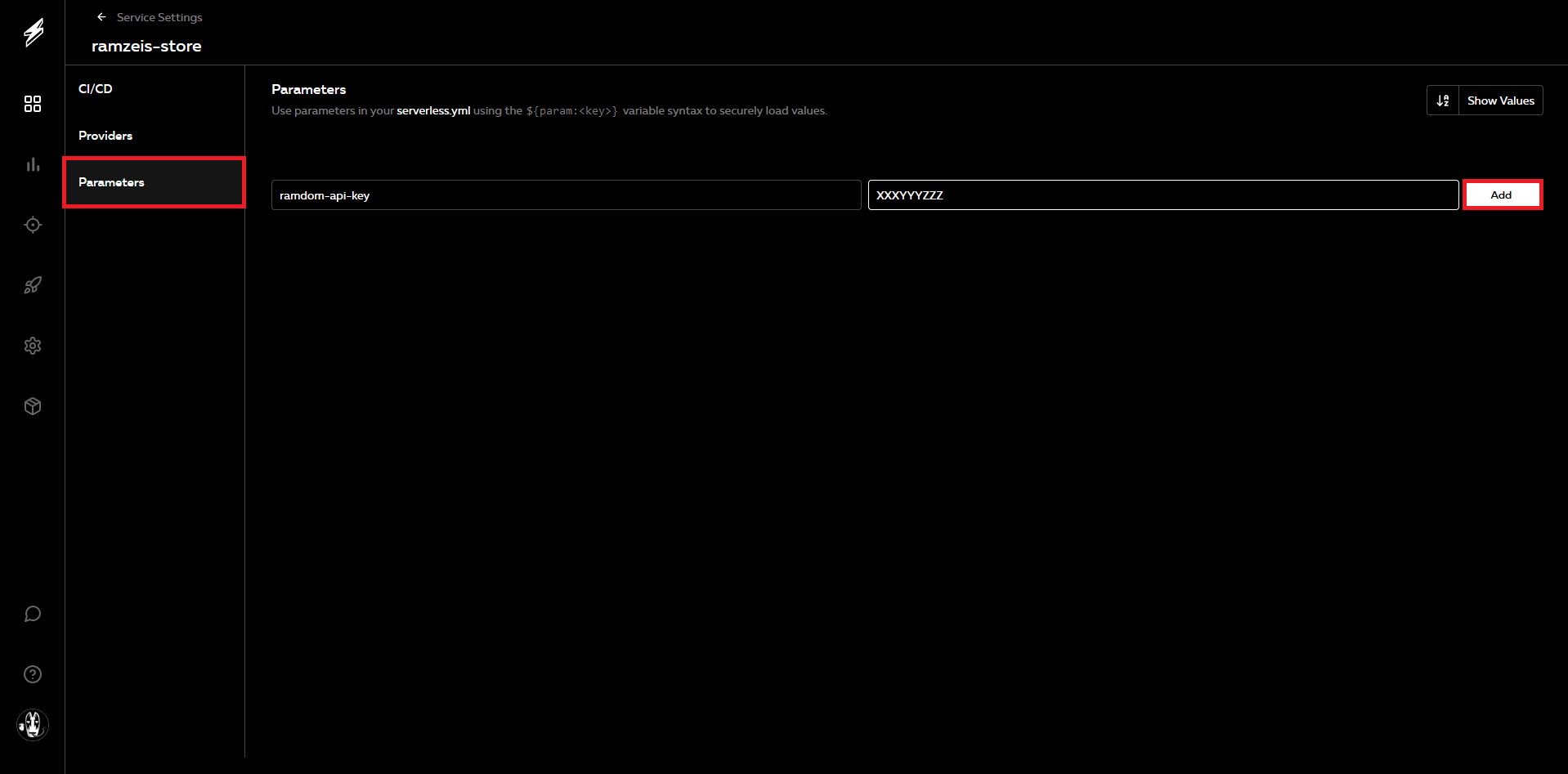 Go to the Parameters tab, assign name and value and click on add